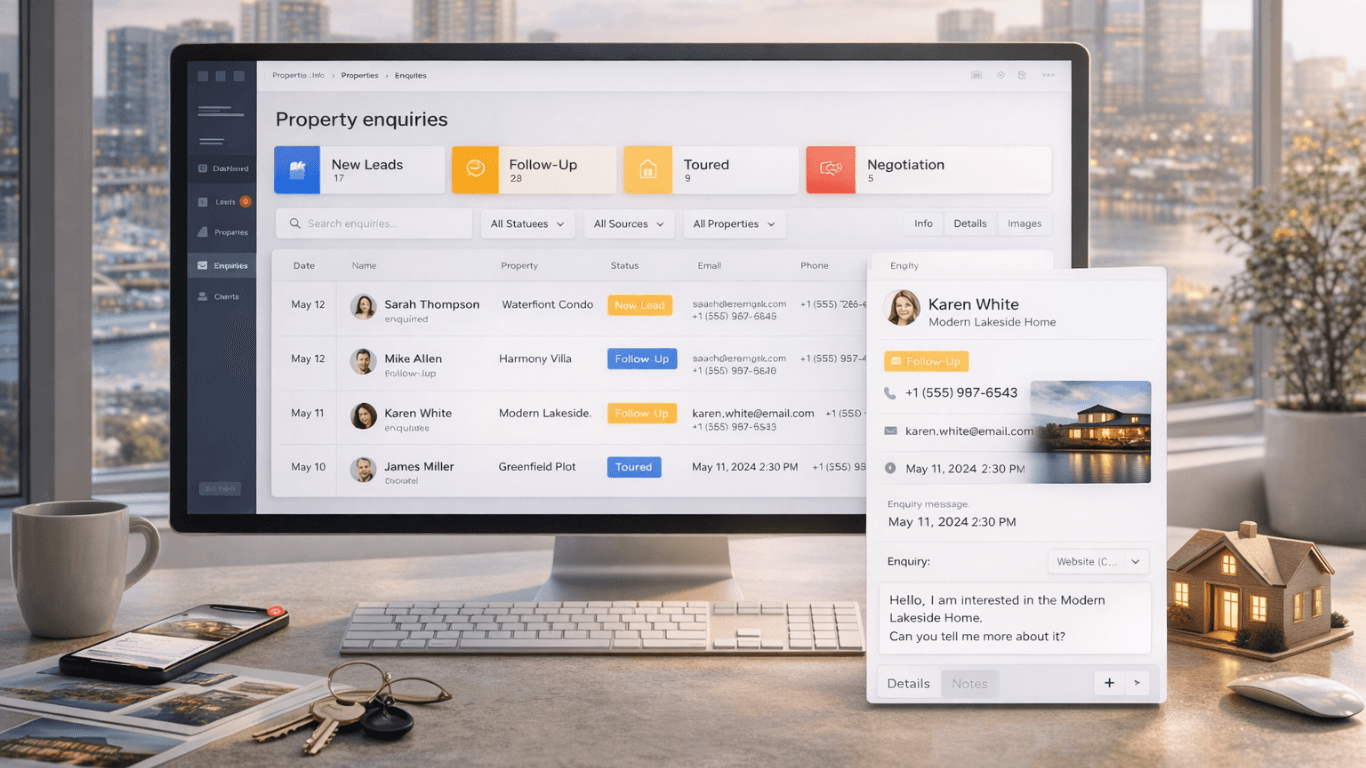 New enquiry received for Luxury Villa from Rahul Sharma with phone and source details